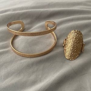 Goldstone cuff bracelet and matching stretch ring